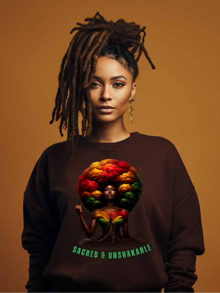 Rooted in Power Crewneck Sweatshirt - Black Identity Strength Ancestral Legacy