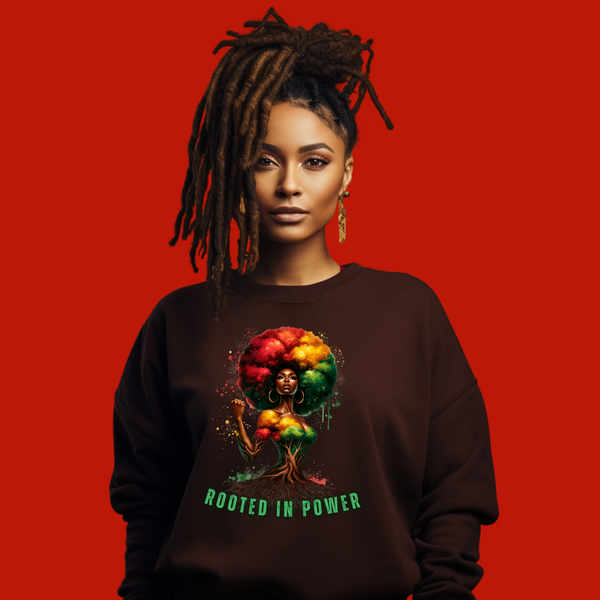 Rooted In Power CrewNeck Pullover Sweatshirt - Black Identity and Strength